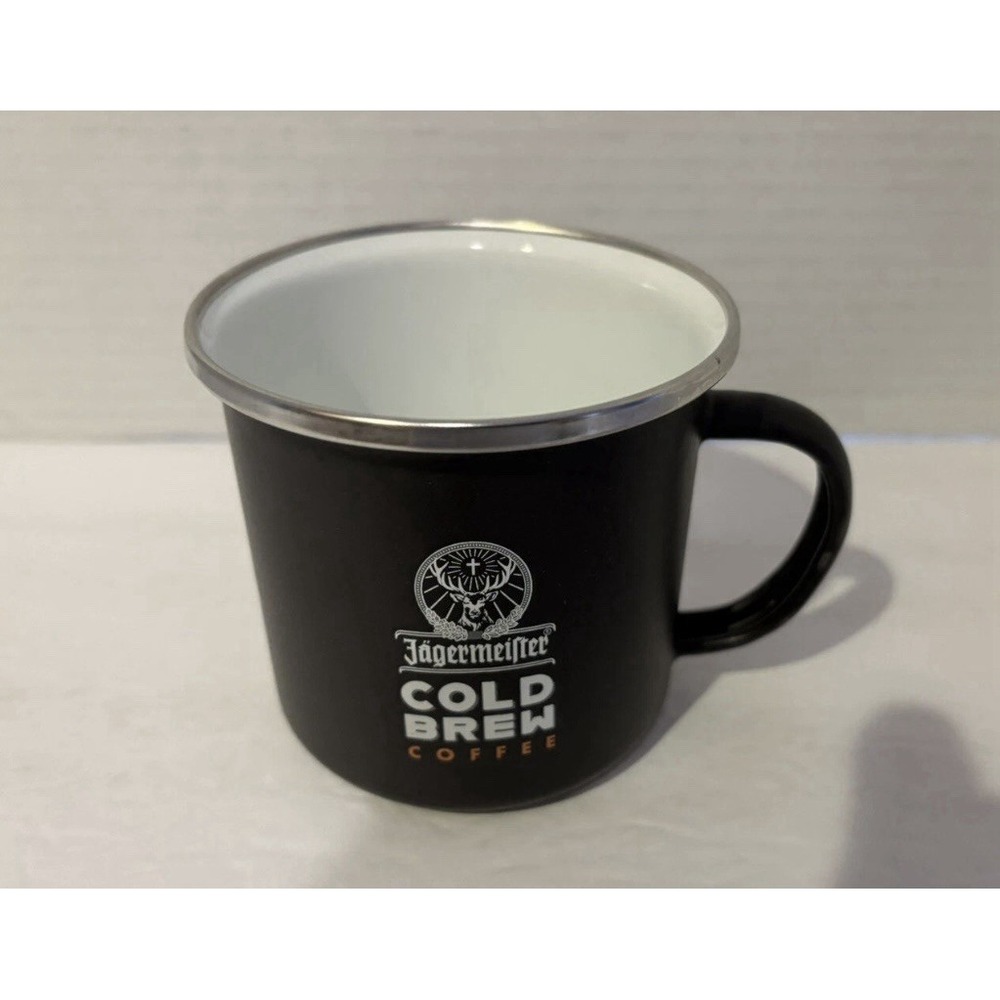 JAGERMEISTER "COLD BREW COFFEE"  Enamel Tin‎ Mug-Great Condition Black/White